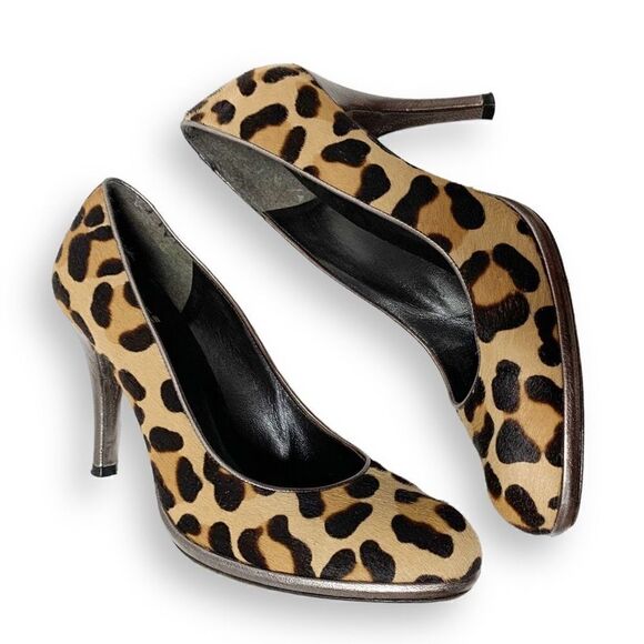 Stuart Weitzman Pony Hair Cheetah Animal Print Platform Leather Pumps Women’s 8M - Picture 4 of 13